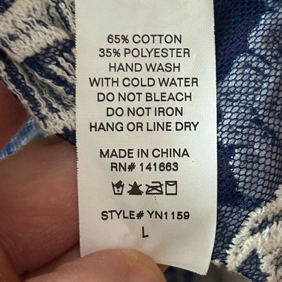 You Are Not Alone lace sheer‎ mesh embroidered boho long sleeved blue top size L - Picture 8 of 8